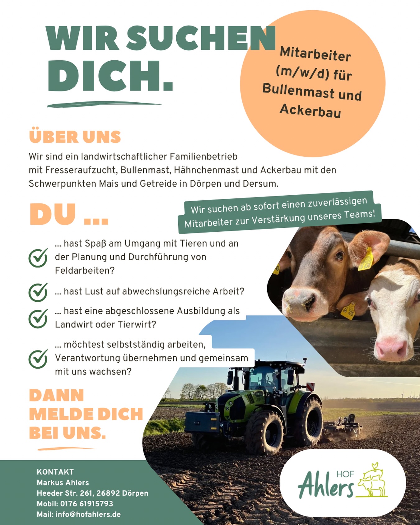 Wir suchen einen neuen Mitarbeiter oder eine Mitarbeiterin für die Bereiche Bullenmast und Ackerbau!🚜🐂 
Du bist interessiert? Dann kontaktiere uns gerne😊 Wenn ihr uns unterstützen wollt, teilt oder leitet den Beitrag gerne weiter!🚀 #mitarbeitergesucht #bullenmast #ackerbau #bewerbung 

Den Link zur Jobanzeige auf EBay findet ihr in der Bio.