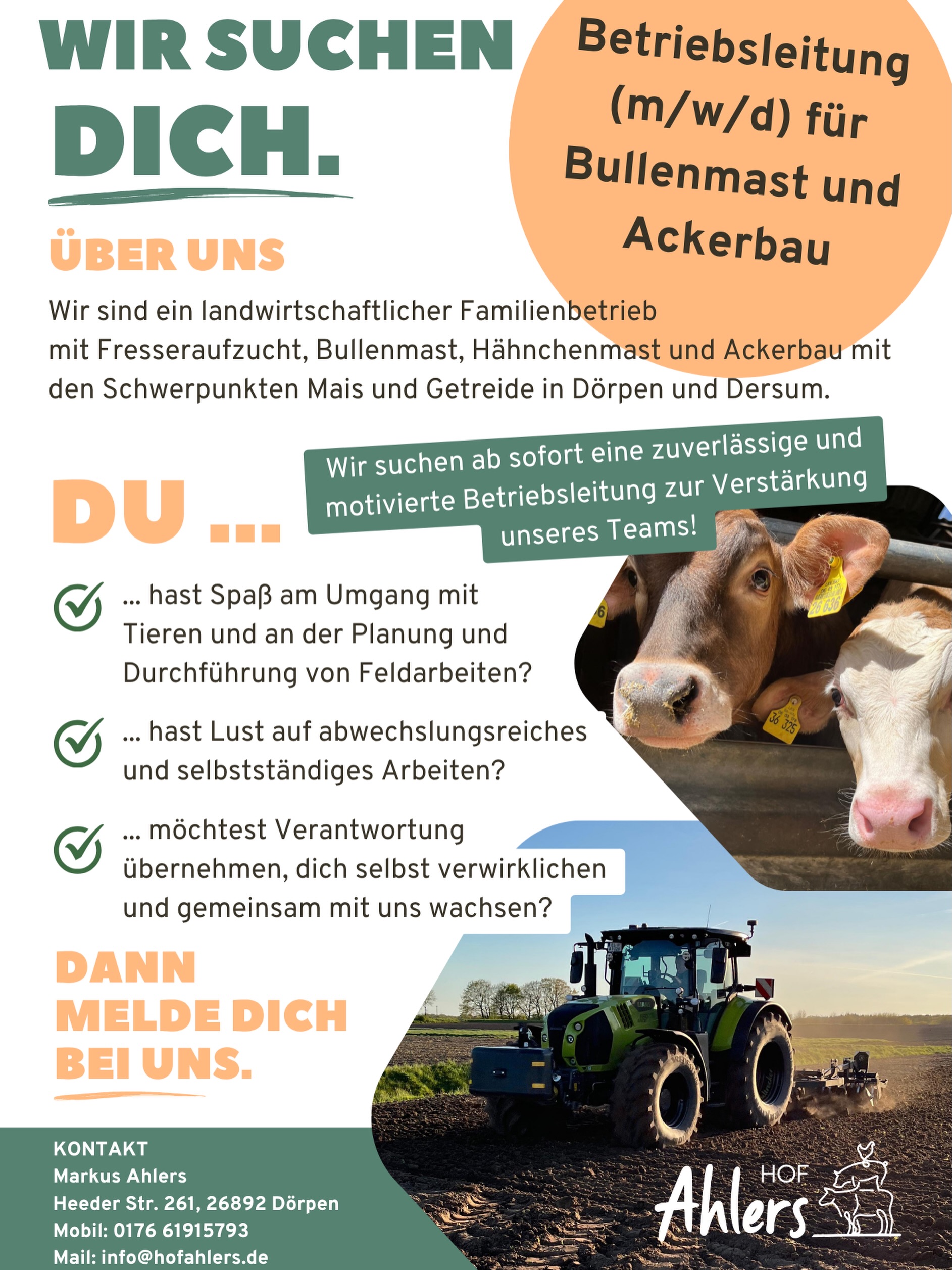 Wir suchen eine Betriebsleitung für die Bereiche Bullenmast und Ackerbau!🚜🐂 
Du bist interessiert? Dann kontaktiere uns gerne😊 Wenn ihr uns unterstützen wollt, teilt oder leitet den Beitrag gerne weiter!🚀 #mitarbeitergesucht #betriebsleitung #bullenmast #ackerbau #bewerbung